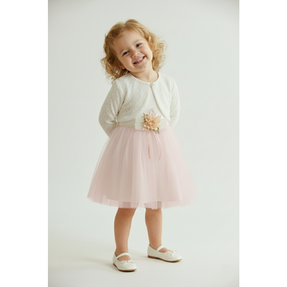 Kız Bebek Bolerolu Çiçek Motif Tütülü Elbise