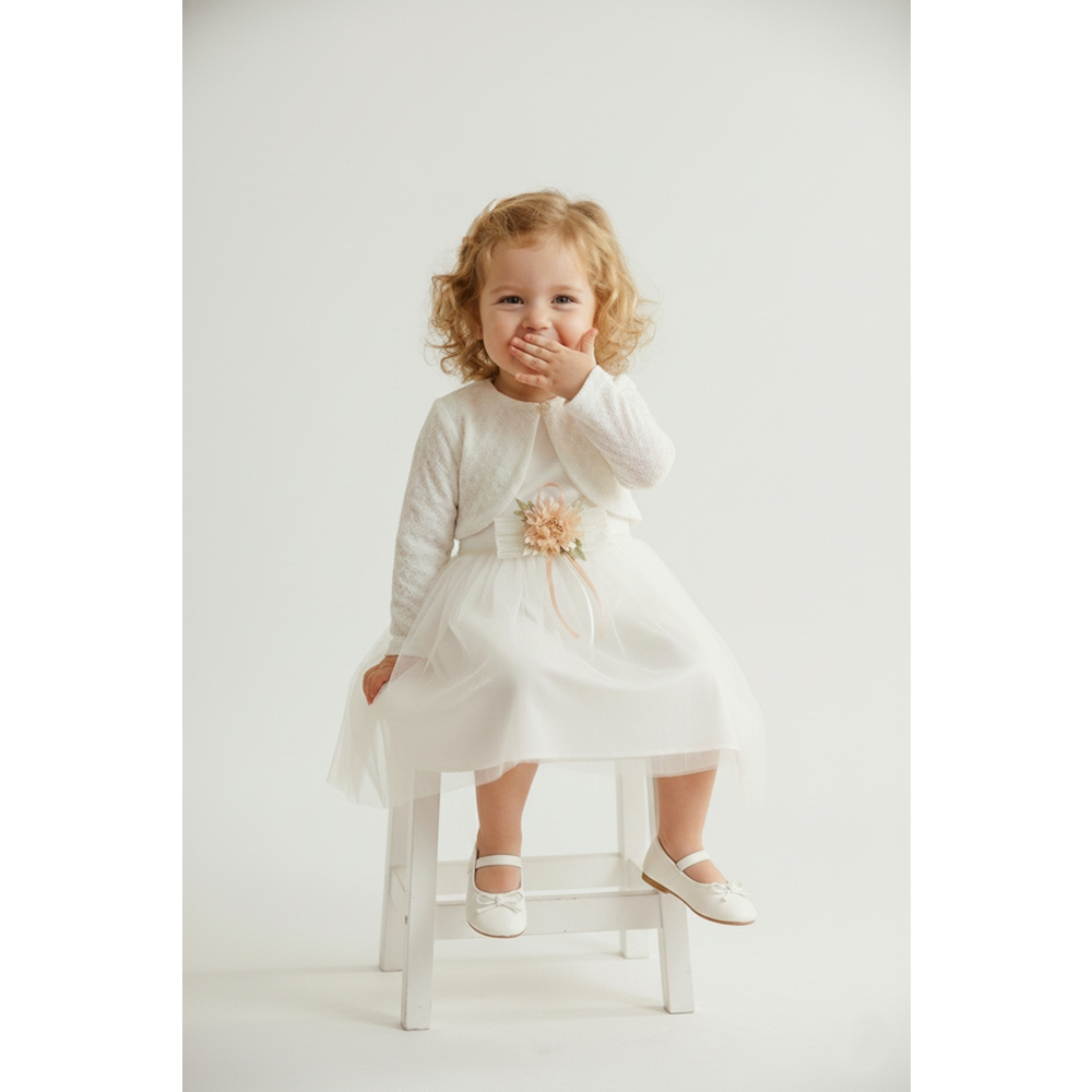 Kız Bebek Bolerolu Çiçek Motif Tütülü Elbise