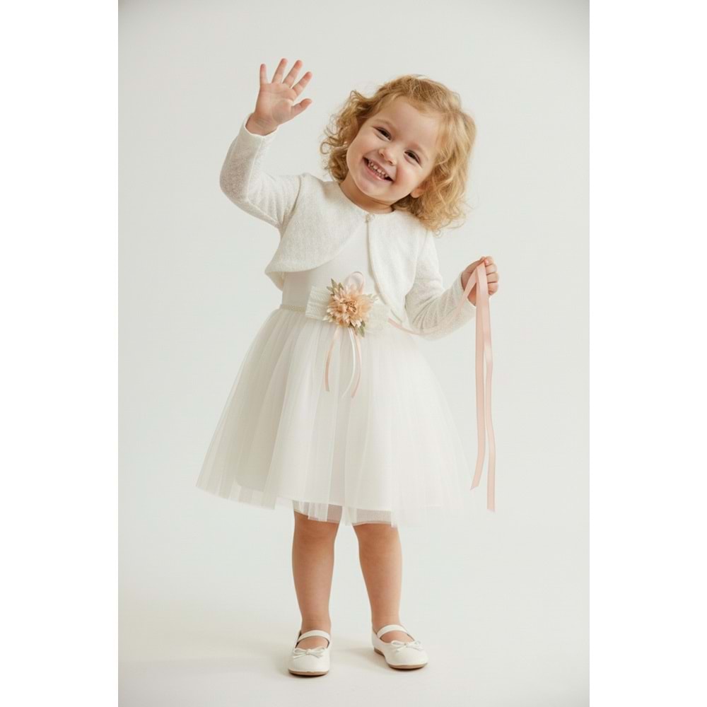 Kız Bebek Bolerolu Çiçek Motif Tütülü Elbise