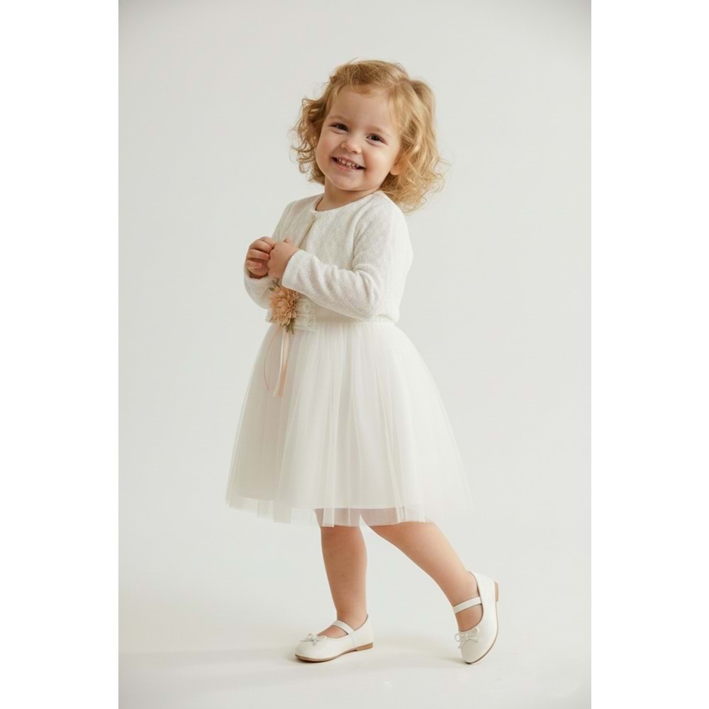 Kız Bebek Bolerolu Çiçek Motif Tütülü Elbise