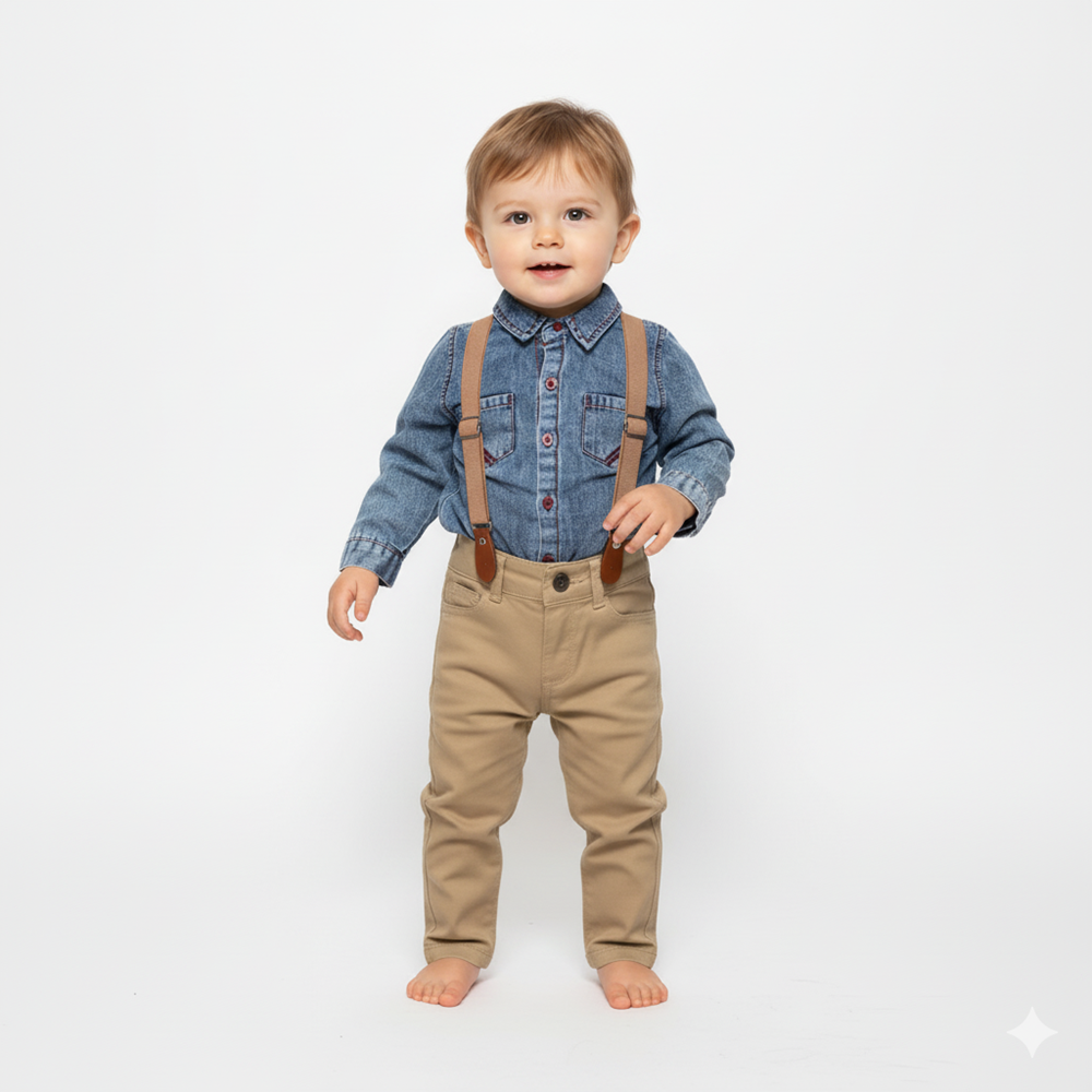 Gabardin Pantolonlu Denim Gömlekli Bebek Takım