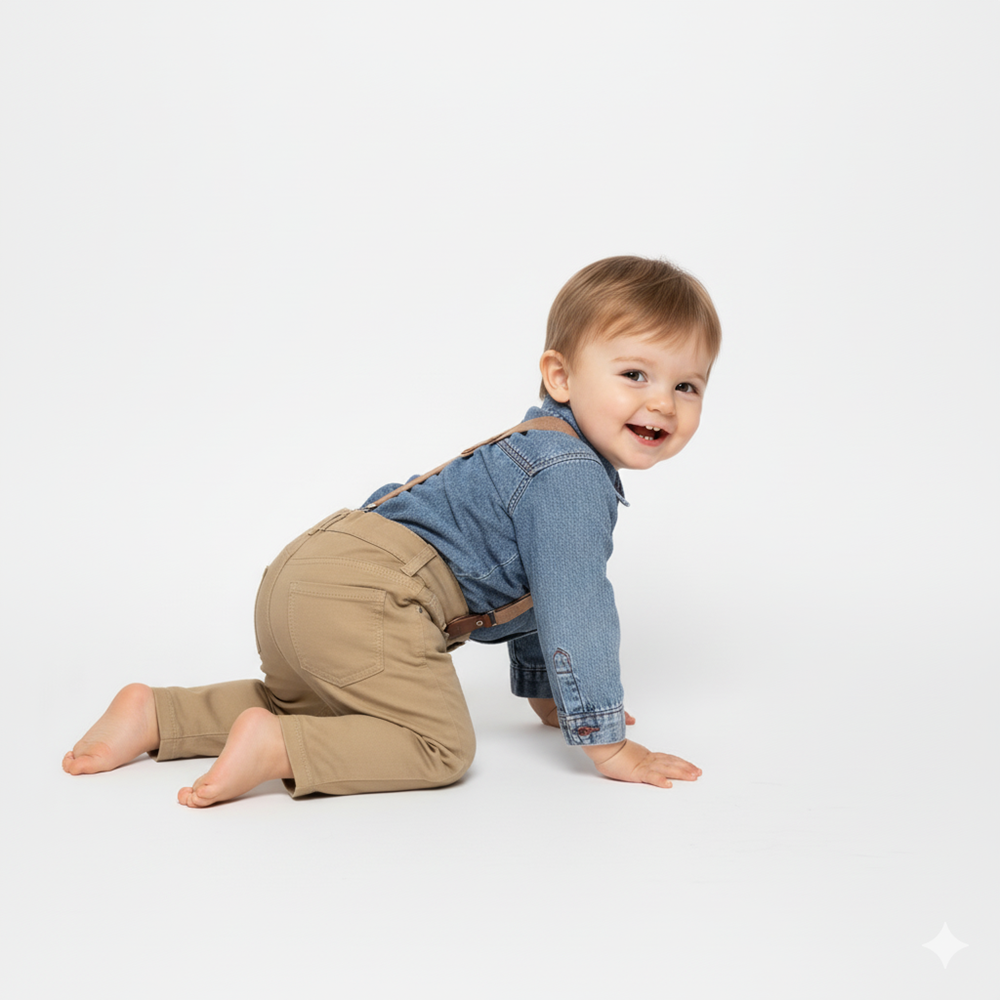 Gabardin Pantolonlu Denim Gömlekli Bebek Takım