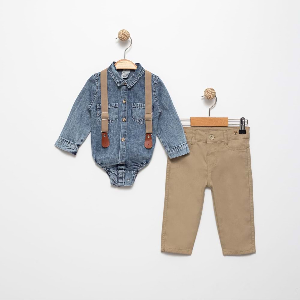 Gabardin Pantolonlu Denim Gömlekli Bebek Takım