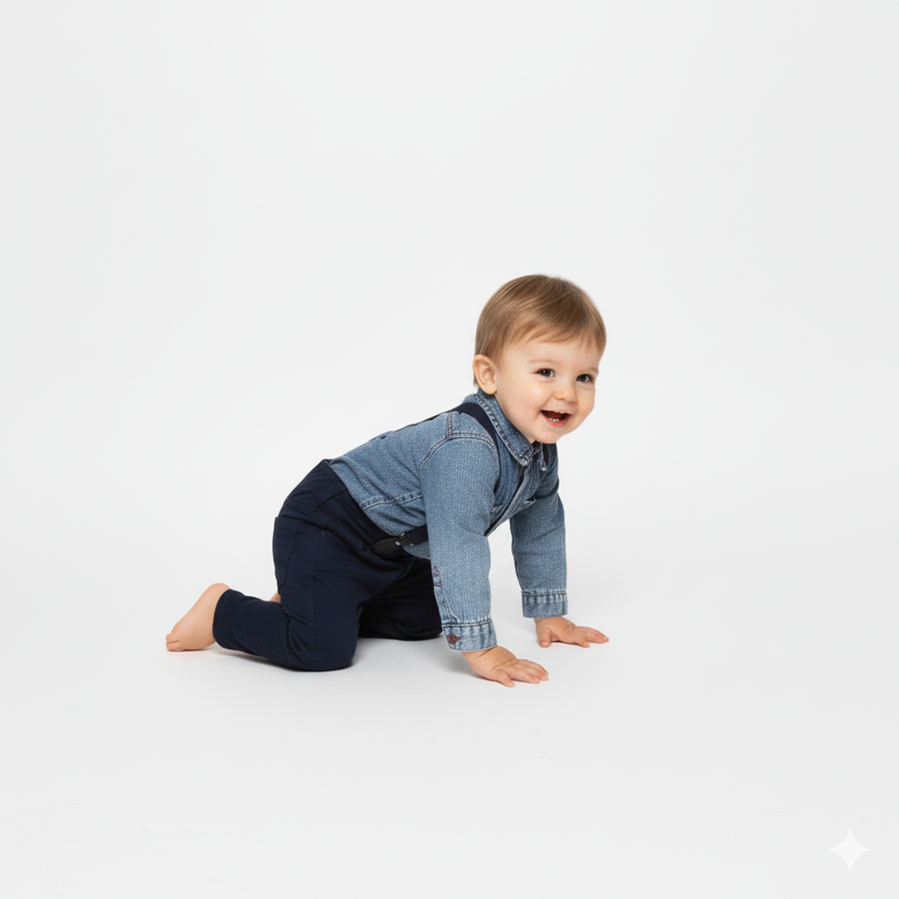 Gabardin Pantolonlu Denim Gömlekli Bebek Takım