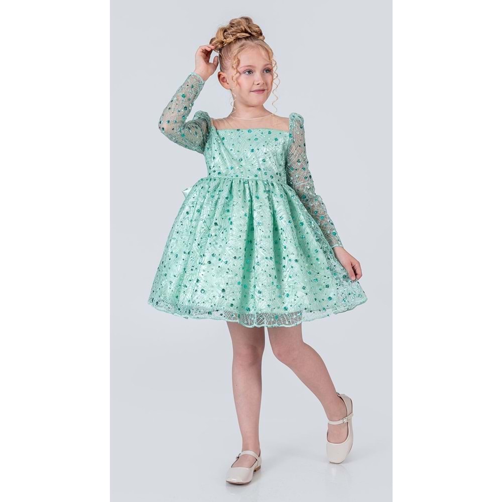 Sırt Büyük Kurdelalı Kız Çocuk Abiye Elbise