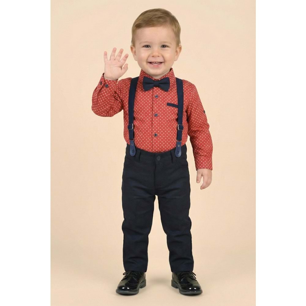 Askı Papyonlu Erkek Bebek Gömlekli Takım M00785