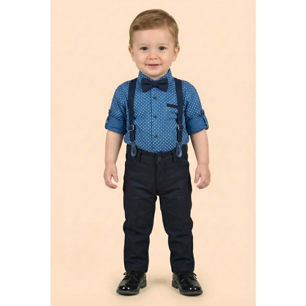 Askı Papyonlu Erkek Bebek Gömlekli Takım M00785