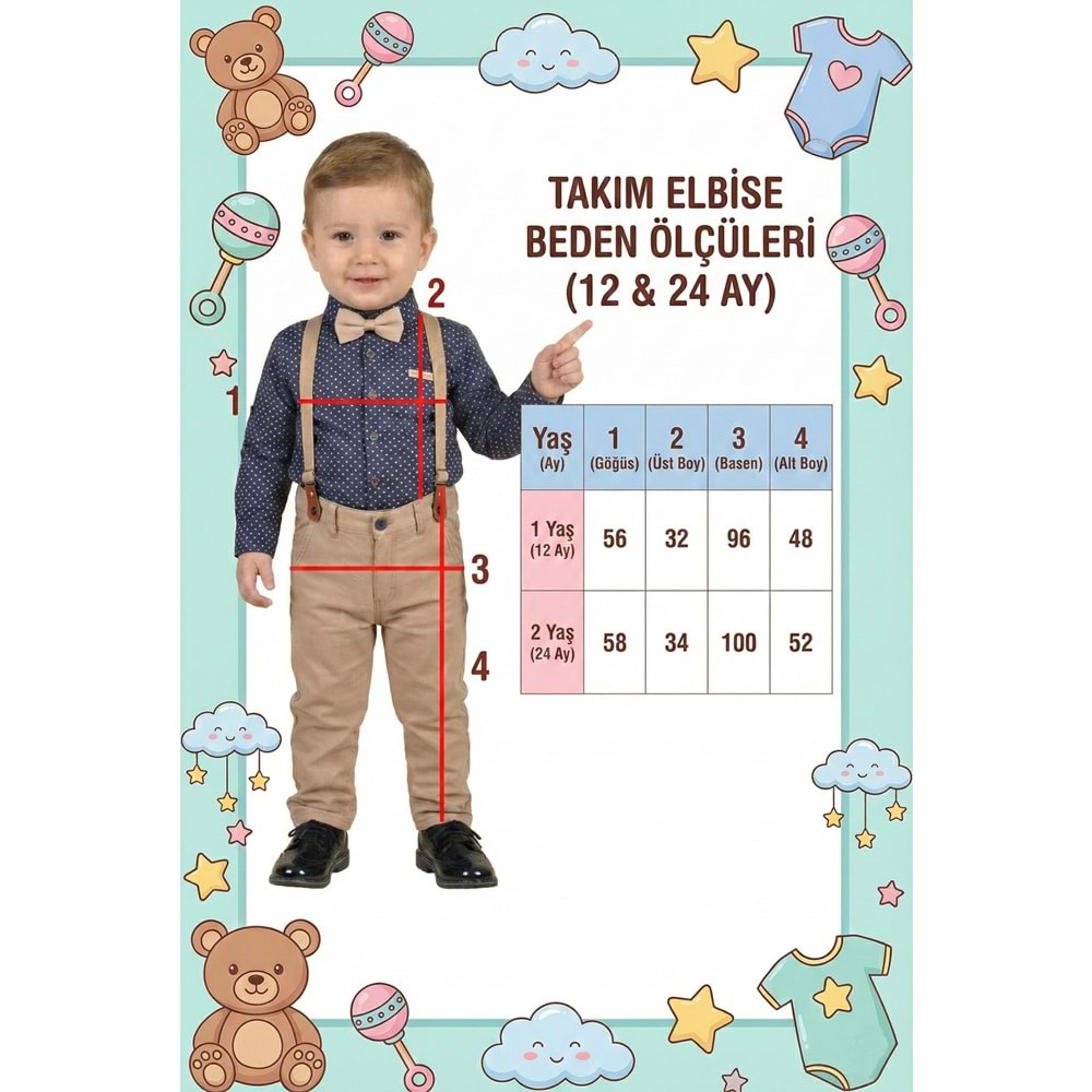 Askı Papyonlu Erkek Bebek Gömlekli Takım M00785