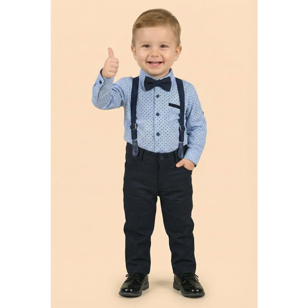 Askı Papyonlu Erkek Bebek Gömlekli Takım M00785