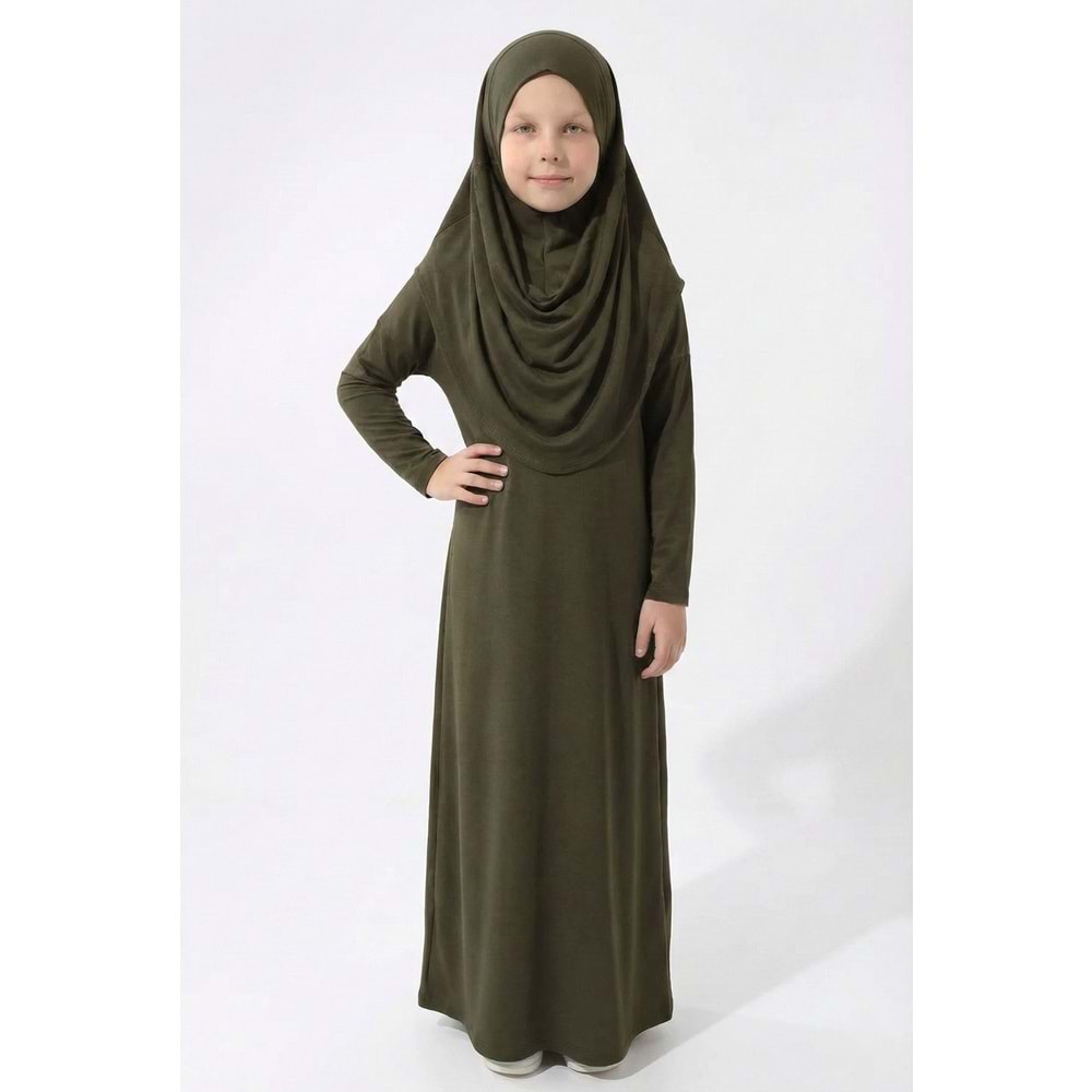 Tek Parça Jarse Tesettür Kız Çocuk Namaz Elbise