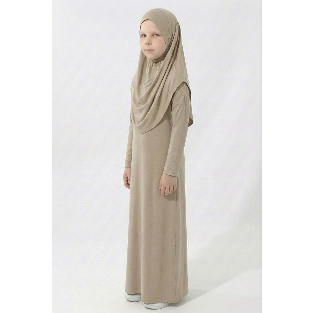 Tek Parça Jarse Tesettür Kız Çocuk Namaz Elbise