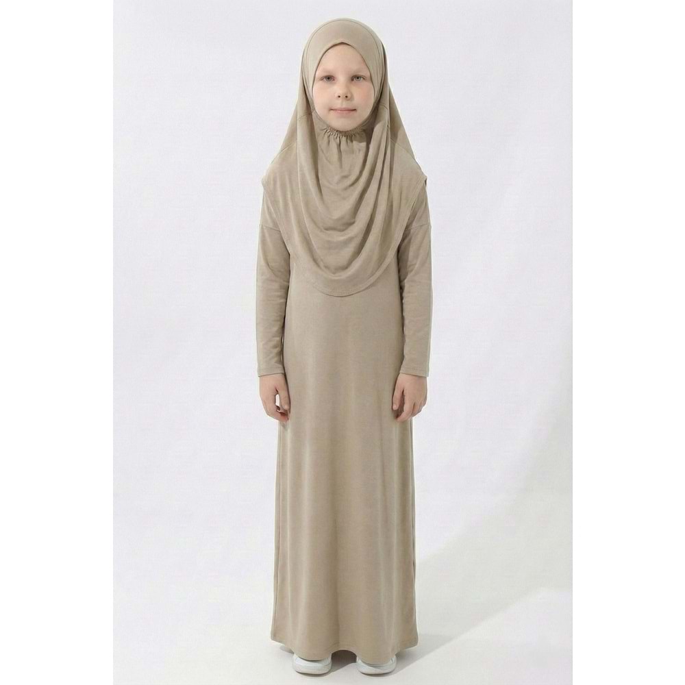 Tek Parça Jarse Tesettür Kız Çocuk Namaz Elbise