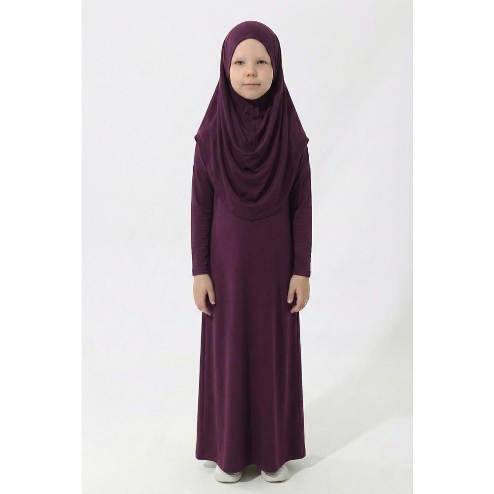 Tek Parça Jarse Tesettür Kız Çocuk Namaz Elbise