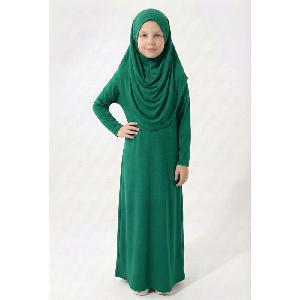 Tek Parça Jarse Tesettür Kız Çocuk Namaz Elbise