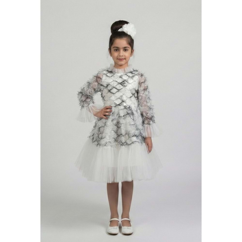 Kız Çocuk Tül Fırfırlı Tasarım Özel Gün Elbisesi M00793