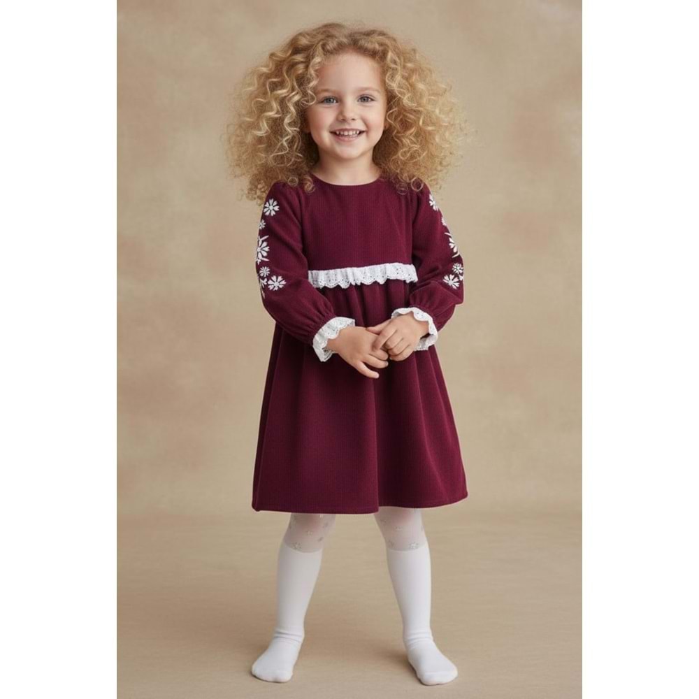 Fitilli Kadife Kız Çocuk Fistolu Elbise