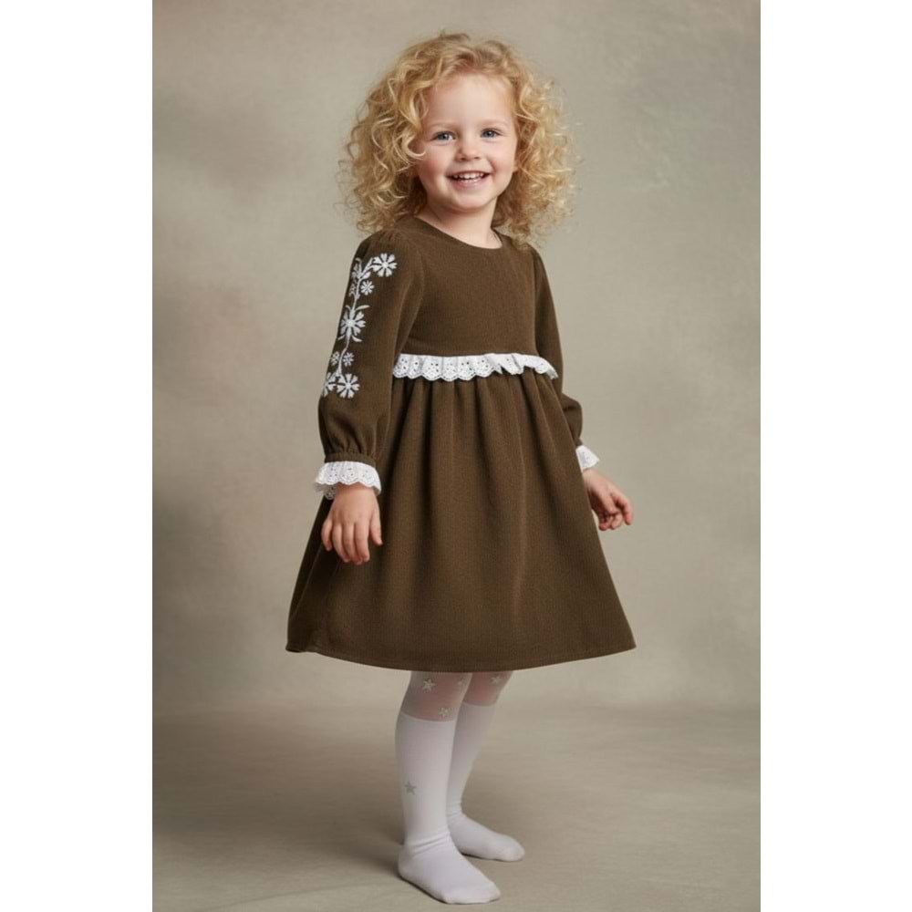 Fitilli Kadife Kız Çocuk Fistolu Elbise
