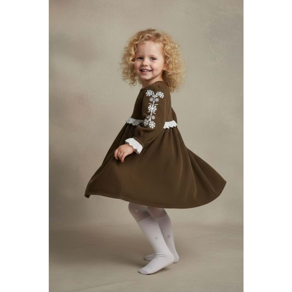 Fitilli Kadife Kız Çocuk Fistolu Elbise