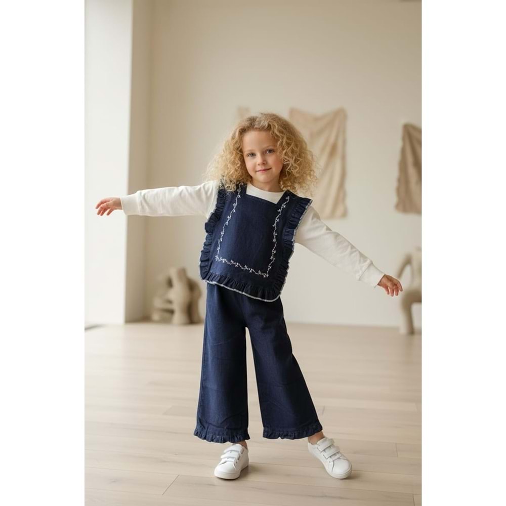Kız Çocuk Kot Pantolon ve Bluz Takımı