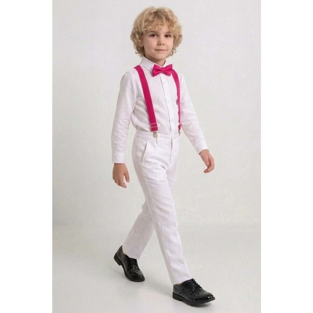 23 Nisan Çocuk Bayramı Beyaz Gabardin Pantolonlu Erkek Çocuk Takımı