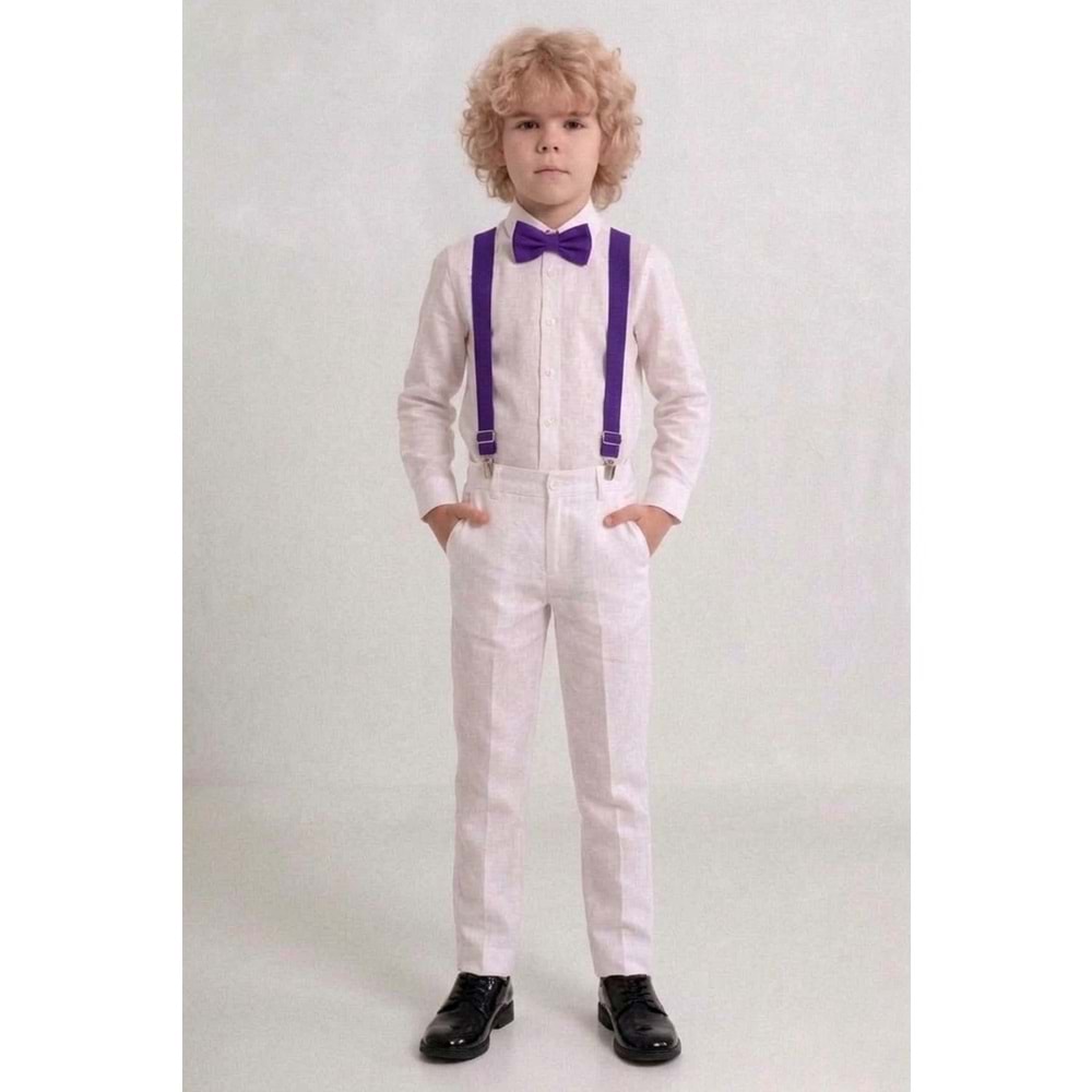 23 Nisan Çocuk Bayramı Beyaz Gabardin Pantolonlu Erkek Çocuk Takımı