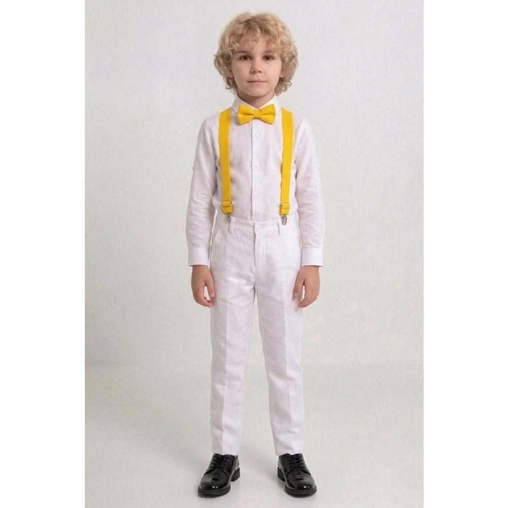 23 Nisan Çocuk Bayramı Beyaz Gabardin Pantolonlu Erkek Çocuk Takımı