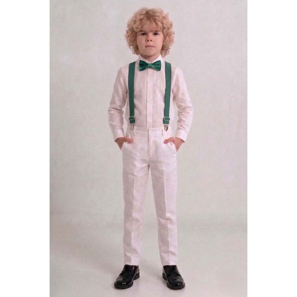 23 Nisan Çocuk Bayramı Beyaz Gabardin Pantolonlu Erkek Çocuk Takımı