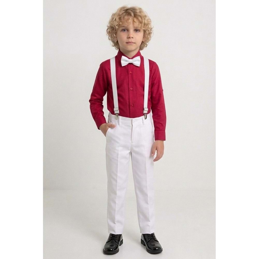 23 Nisan Çocuk Bayramı Beyaz Gabardin Pantolonlu Erkek Çocuk Takımı