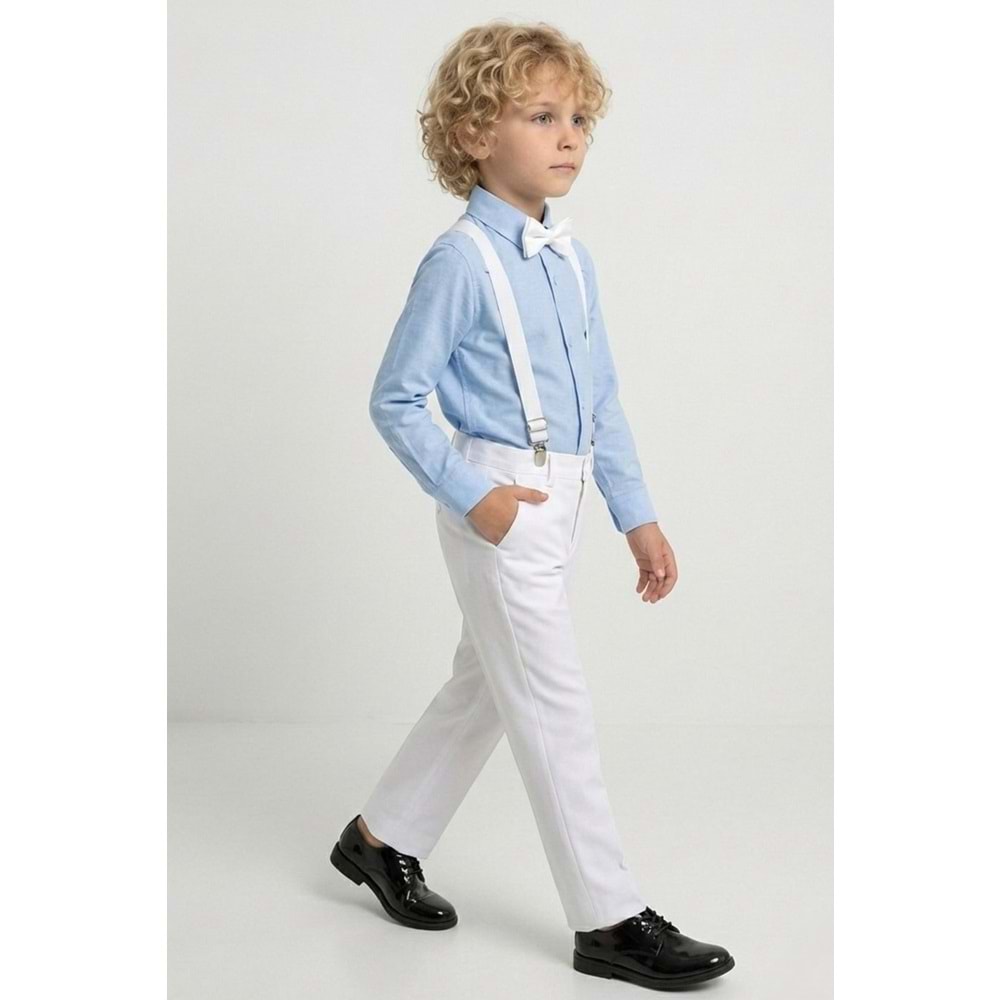 23 Nisan Çocuk Bayramı Beyaz Gabardin Pantolonlu Erkek Çocuk Takımı