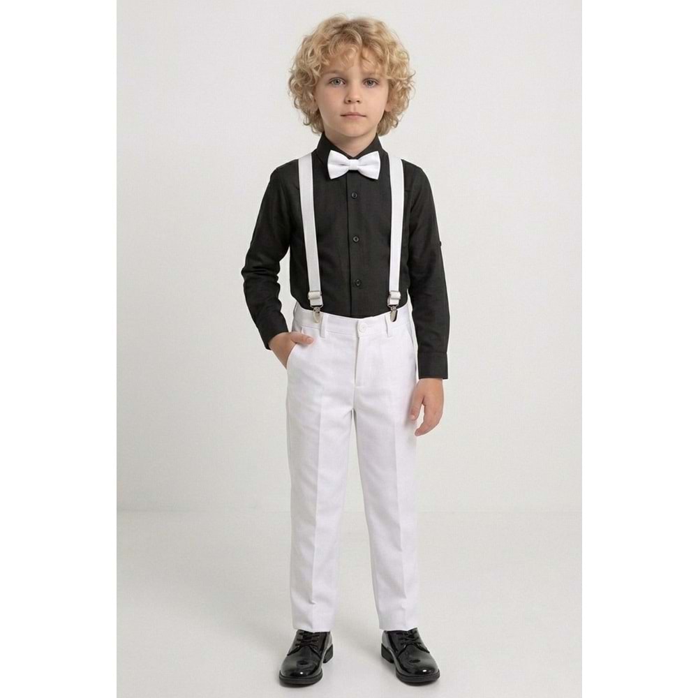 23 Nisan Çocuk Bayramı Beyaz Gabardin Pantolonlu Erkek Çocuk Takımı