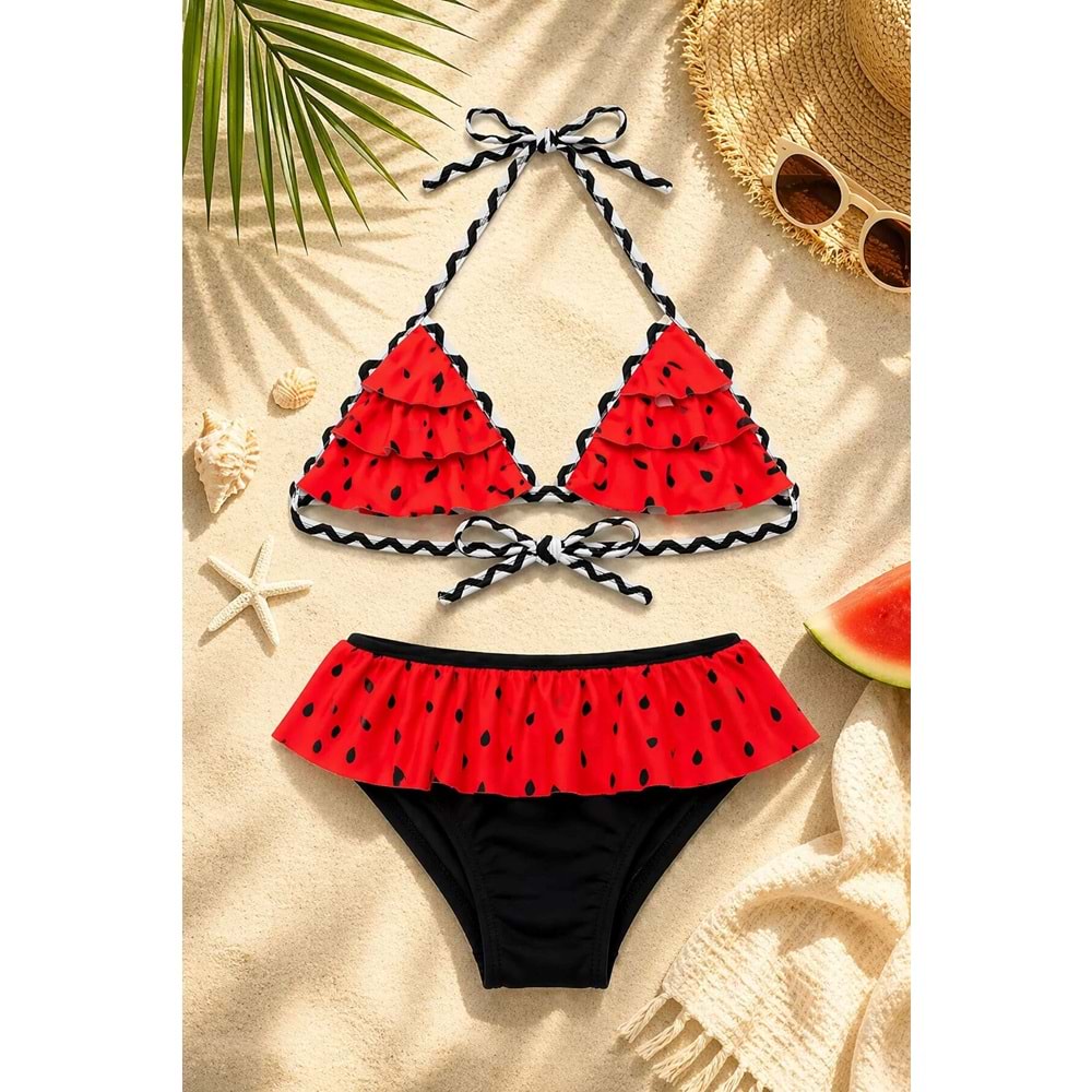 Kız Çocuk Desenli Deniz ve Havuz Bikini Mayo M00815