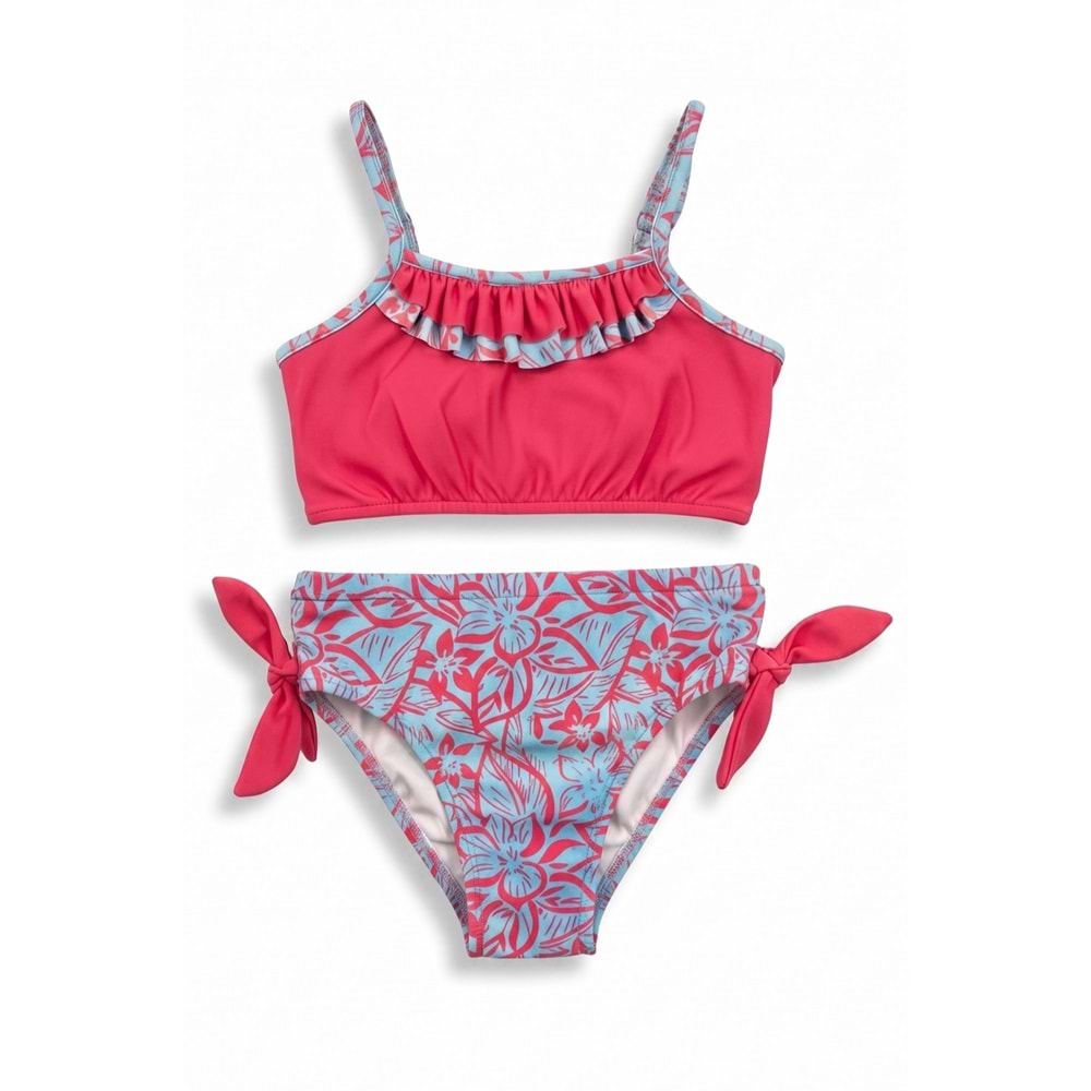 Kız Çocuk Desenli Deniz ve Havuz Bikini Mayo M00815