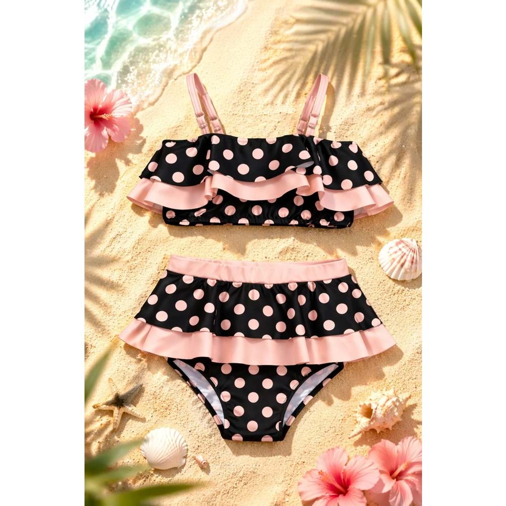 Kız Çocuk Desenli Deniz ve Havuz Bikini Mayo M00815