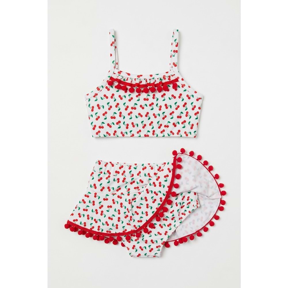 Kız Çocuk Kirazlı Deniz ve Havuz Bikini Mayo M00833