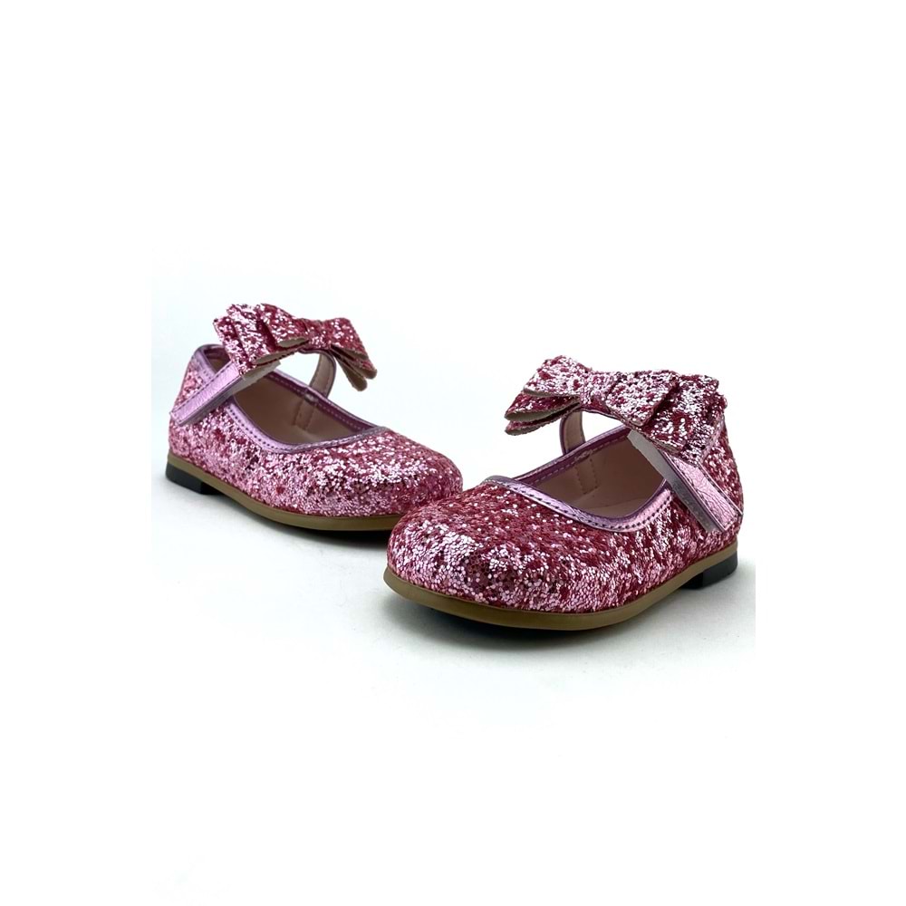 Pembe Simli Bilekten Bağlamalı Kız Çocuk Ayakkabı