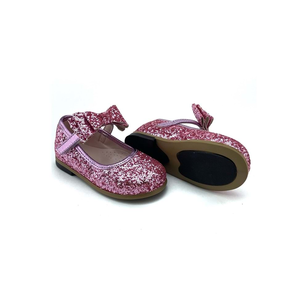 Pembe Simli Bilekten Bağlamalı Kız Çocuk Ayakkabı