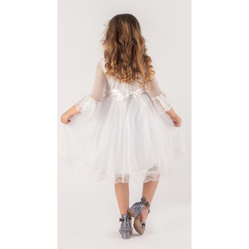 Şapkalı Kurdelalı Dantel Kız Prenses Elbise SB228