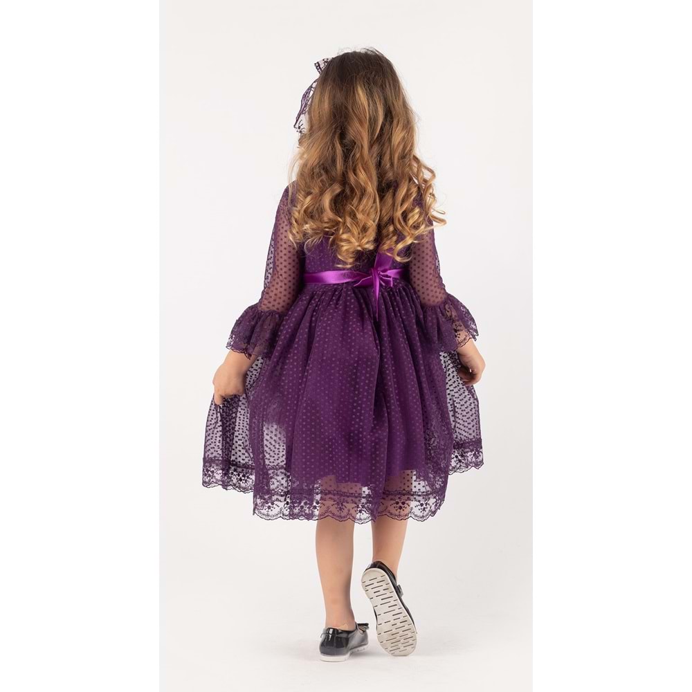 Şapkalı Kurdelalı Dantel Kız Prenses Elbise SB228