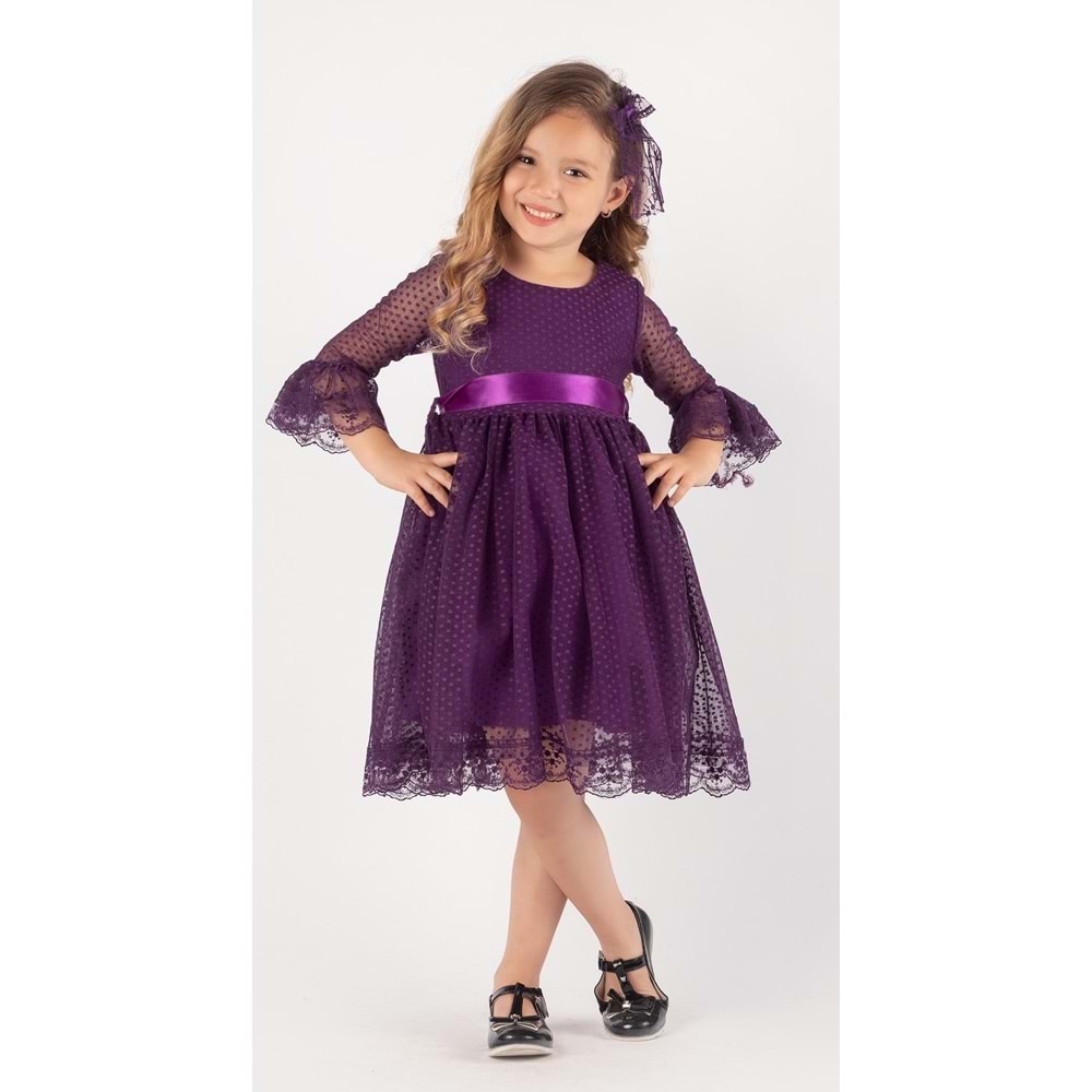 Şapkalı Kurdelalı Dantel Kız Prenses Elbise SB228