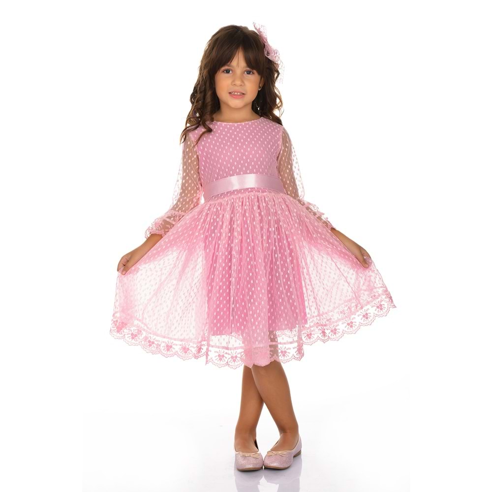 Şapkalı Kurdelalı Dantel Kız Prenses Elbise SB228