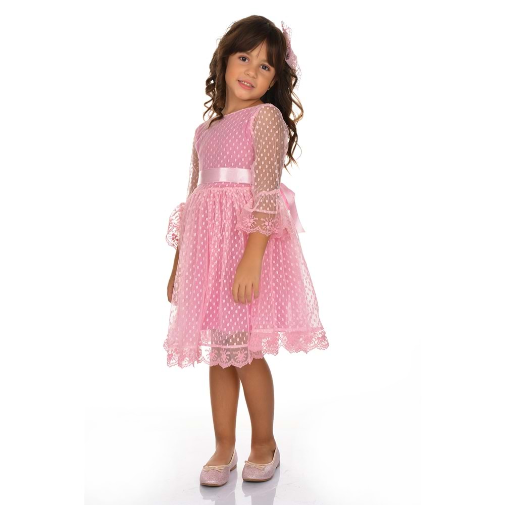 Şapkalı Kurdelalı Dantel Kız Prenses Elbise SB228