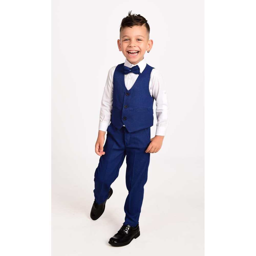 Erkek Çocuk 3 Düğmeli Yelek, Gömlek, Papyon, Broş ve Pantolon Özel Gün Takım