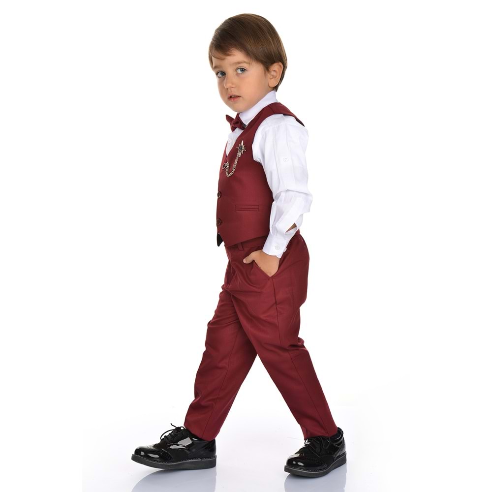 Erkek Çocuk 3 Düğmeli Yelek, Gömlek, Papyon, Broş ve Pantolon Özel Gün Takım SB0273