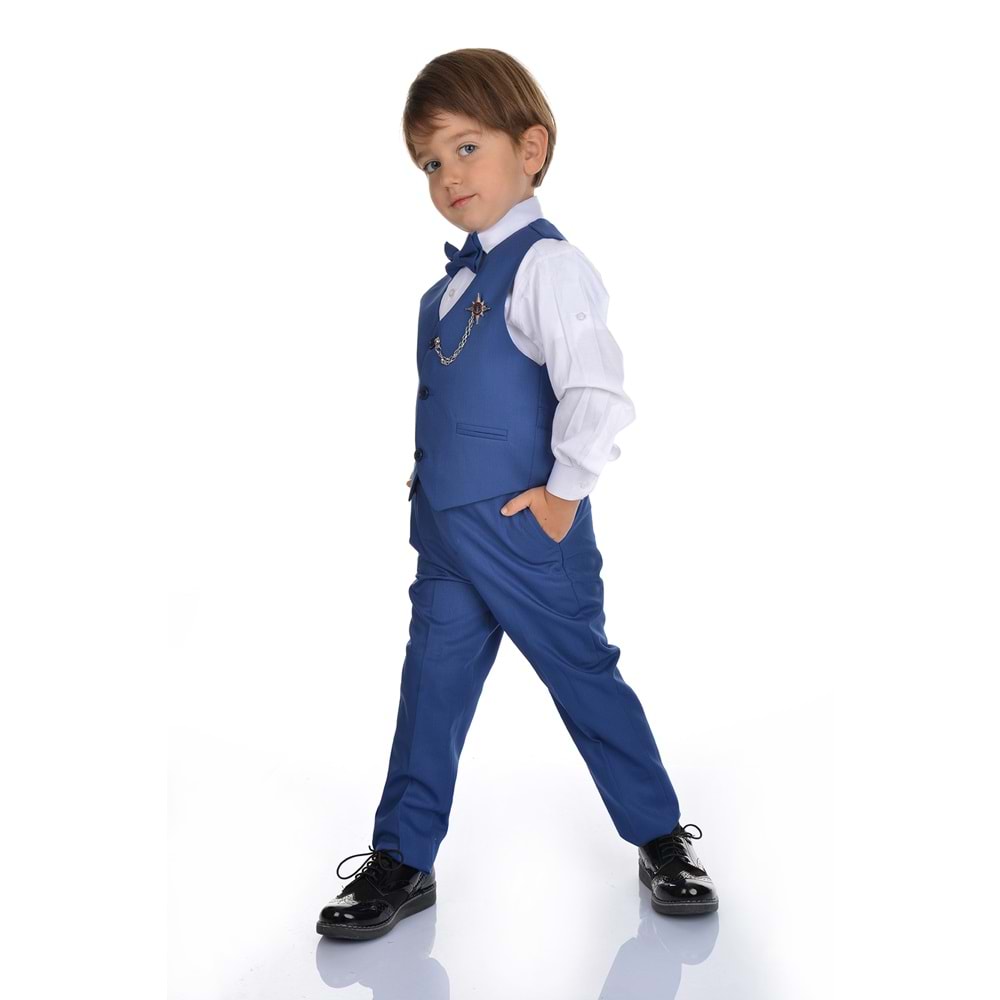Erkek Çocuk 3 Düğmeli Yelek, Gömlek, Papyon, Broş ve Pantolon Özel Gün Takım SB0273