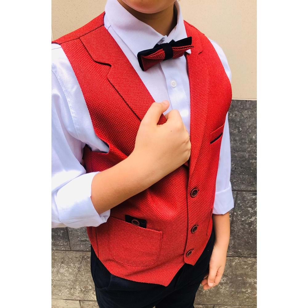 Spor Yelek, Gabardin Pantolon, Gömlek, Papyon Erkek Çocuk Takım SB277