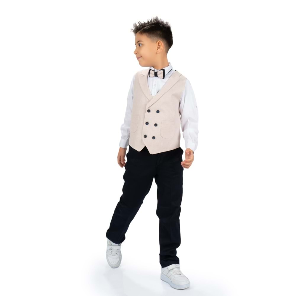 Spor Yelek, Gabardin Pantolon, Gömlek, Papyon Erkek Çocuk Takım SB277