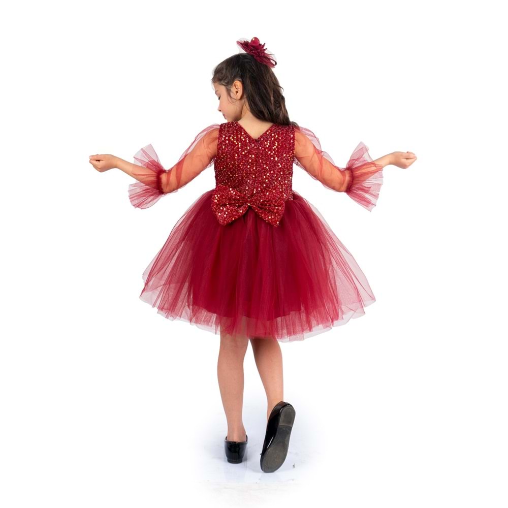 Tütü Etekli Pul Payetli Kız Çocuk Tül Kollu Elbise