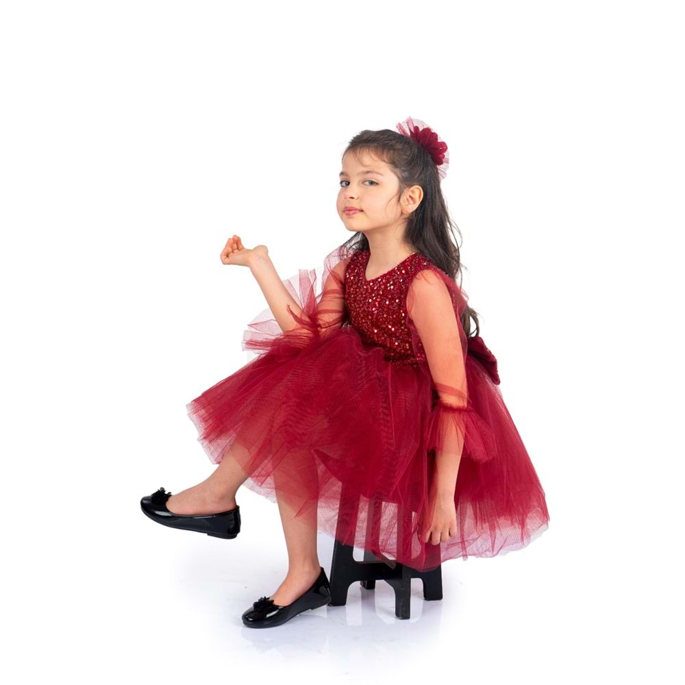 Tütü Etekli Pul Payetli Kız Çocuk Tül Kollu Elbise