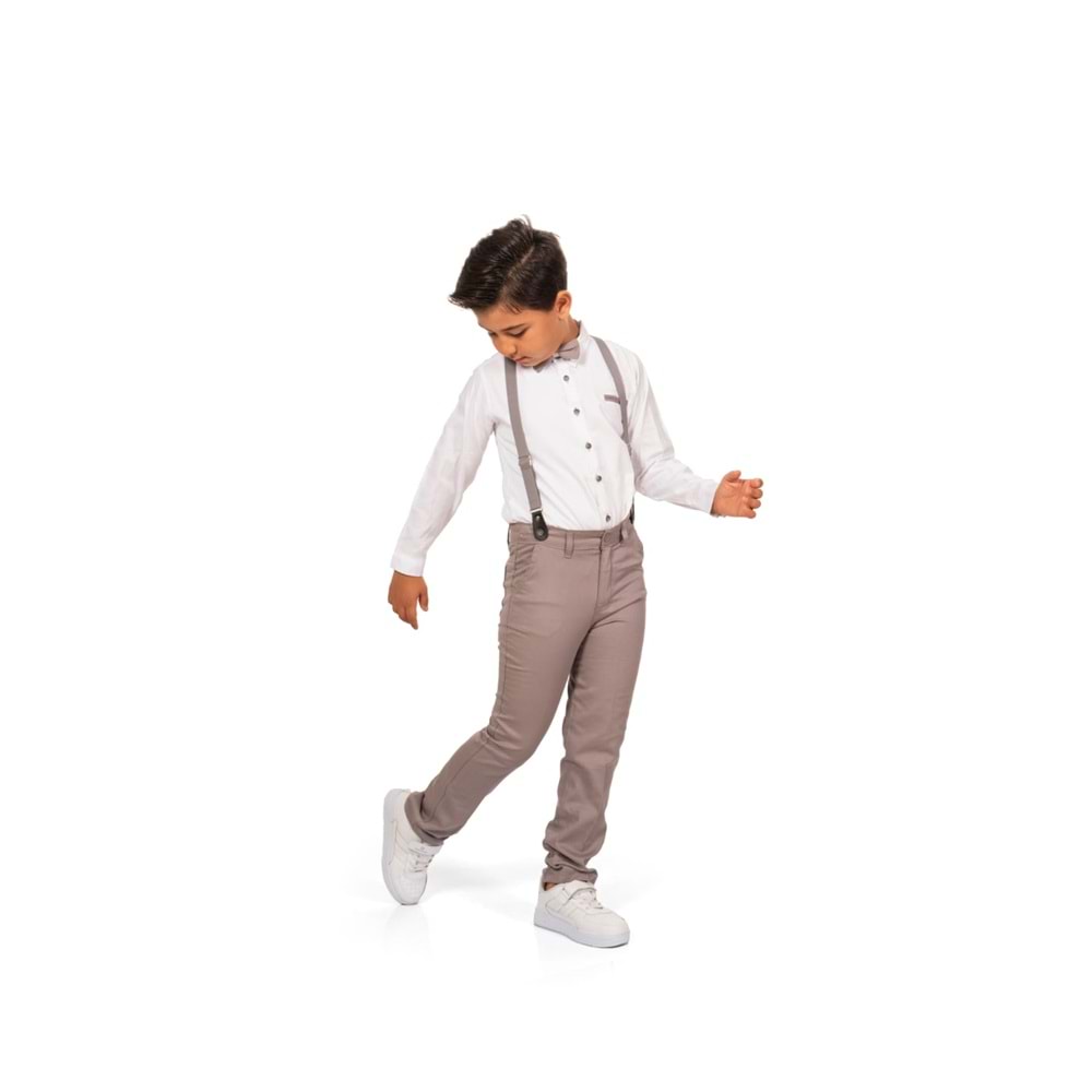 Düz Renk Gömlek , Askı , Papyon ve Pantolonlu Erkek Çocuk Takım SB302