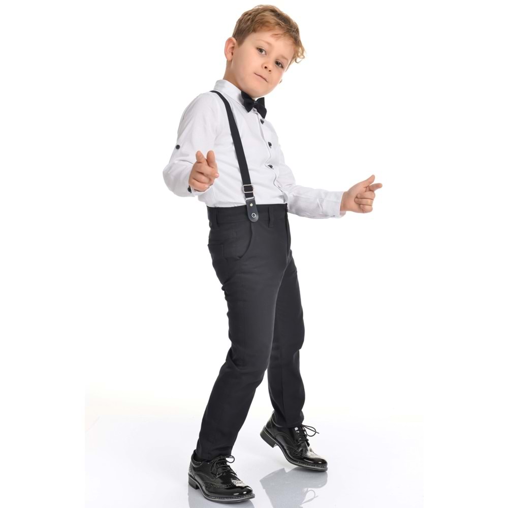 Düz Renk Gömlek , Askı , Papyon ve Pantolonlu Erkek Çocuk Takım SB302